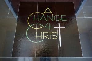 Custom Printed Glass Floor Tiles Church Entrance