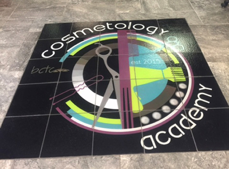Custom Printed Glass Floor Tiles: Cosmetology-Glass-Floor-Installation