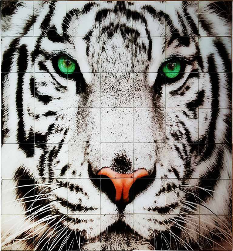 White Tiger Glass Tile Mural