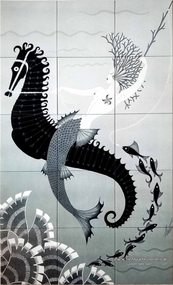 Mermaid Ceramic Tile Mural for Shower Wall