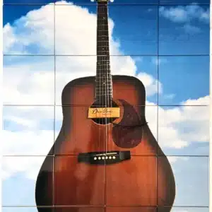 Memorial Grave Tombstone Tiles Guitar & Clouds