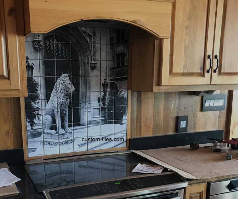 custom ceramic kitchen backsplash tile mural installation