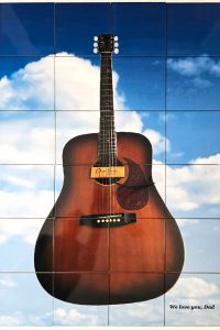 Memorial Grave Tombstone Tiles Guitar & Clouds