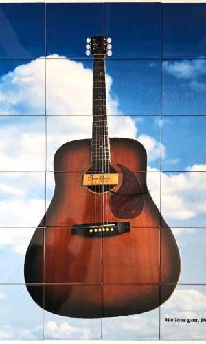 Memorial Grave Tombstone Tiles Guitar & Clouds