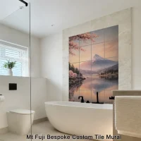 Custom bathroom shower tile mural with Mt. Fuji scene